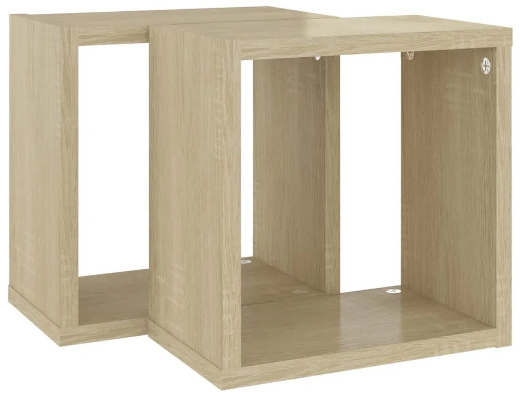 2 db sonoma-tölgyszínű forgácslap fali kockapolc 26x15x26 cm