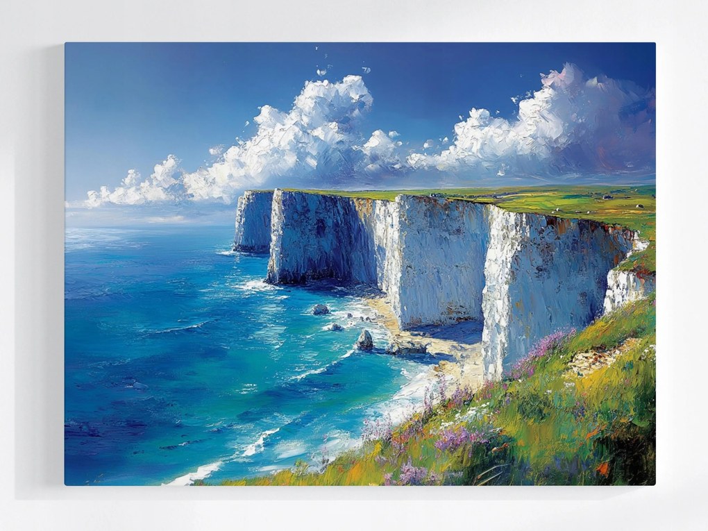 Poszter Tájkép Fehér Sziklák Dover Tenger Sziklák Virágok 100x75