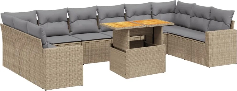 vidaXL 11 részes bézs polyrattan kerti ülőgarnitúra párnákkal