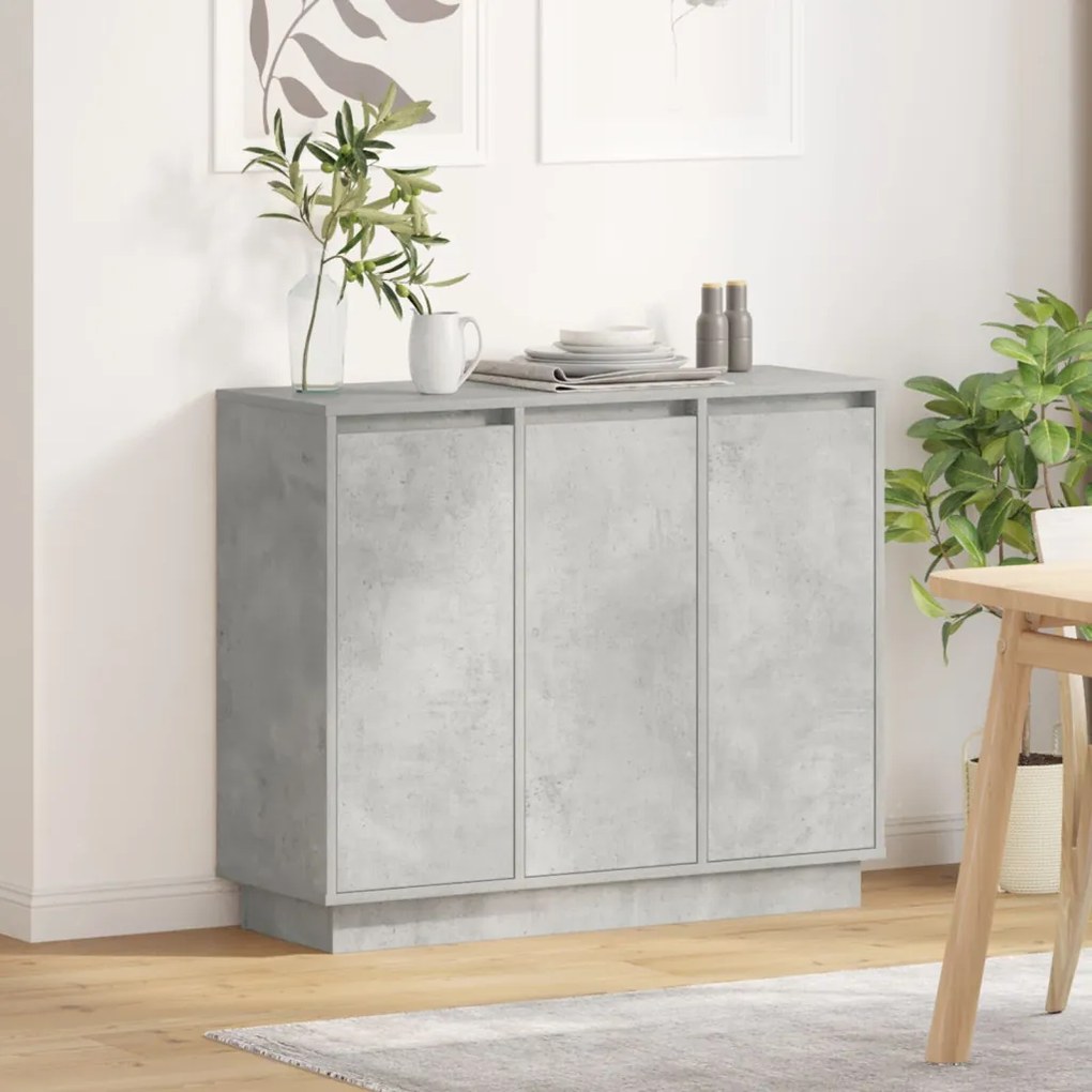 LED-es oldalszekrény Beton Szürke 90x32x75 cm Mérnöki Fa