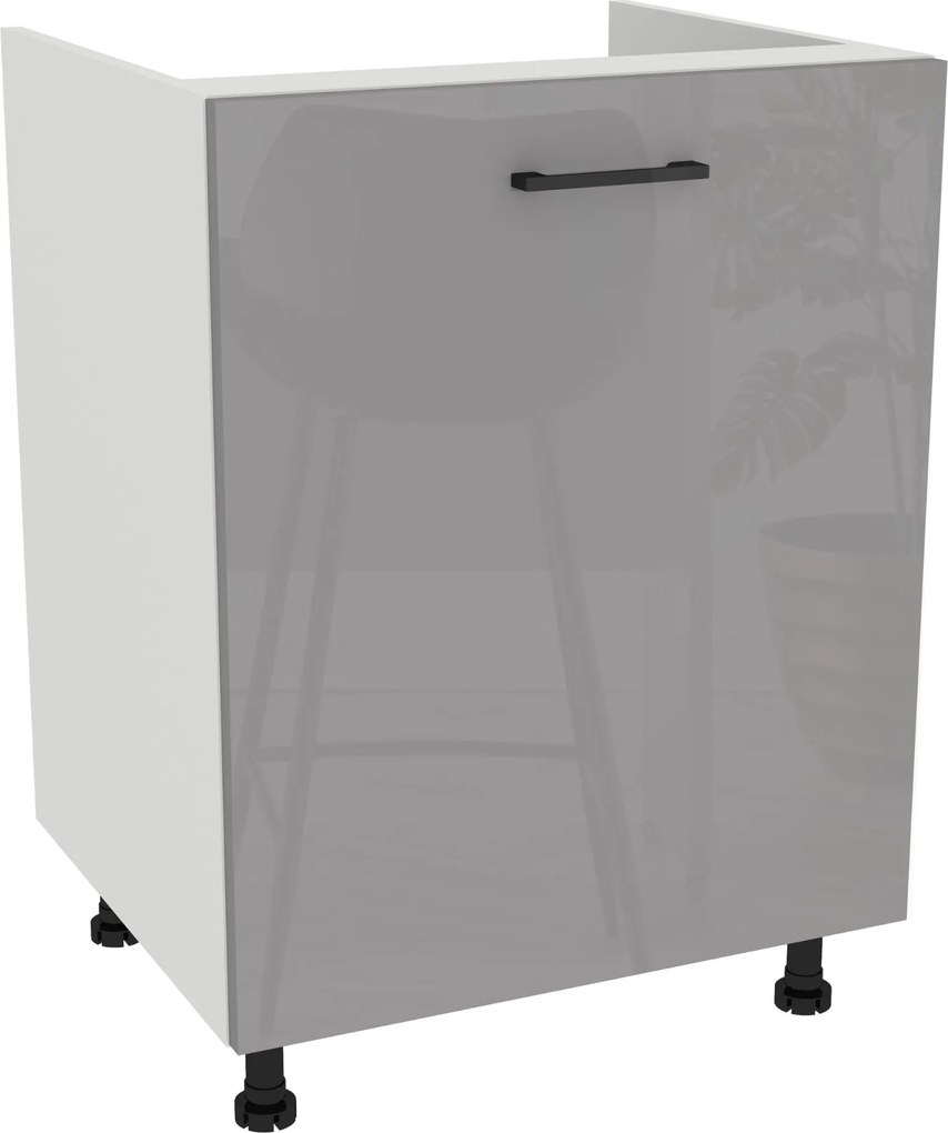 Konyhaszekrény alsó mosogató alá 60 Capri Fehér front Szürke Akril Fényes