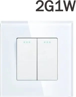 Villanykapcsoló 2G1W Dupla Mechanikus Üveg Keret FI60 Fehér Szett