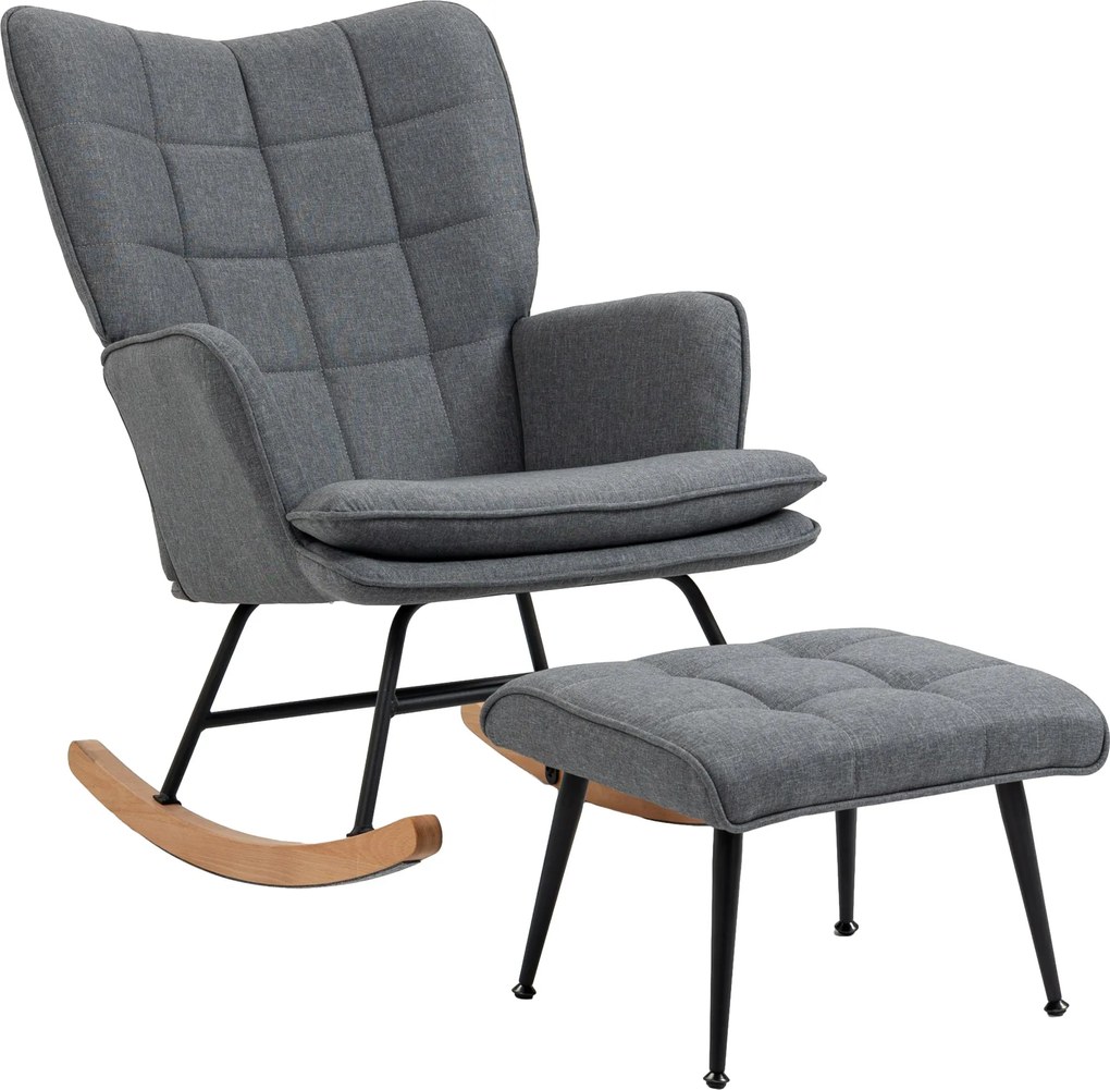 HOMCOM vászonhatású hintafotel puffal — kárpitozott hintaszék, 130 kg teherbírás, szürke | Aosom