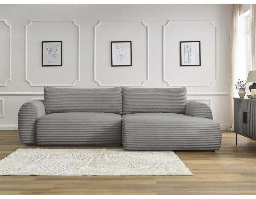Sötétszürke kordbársony kinyitható sarokkanapé (jobb oldali) Lucien – Bobochic Paris