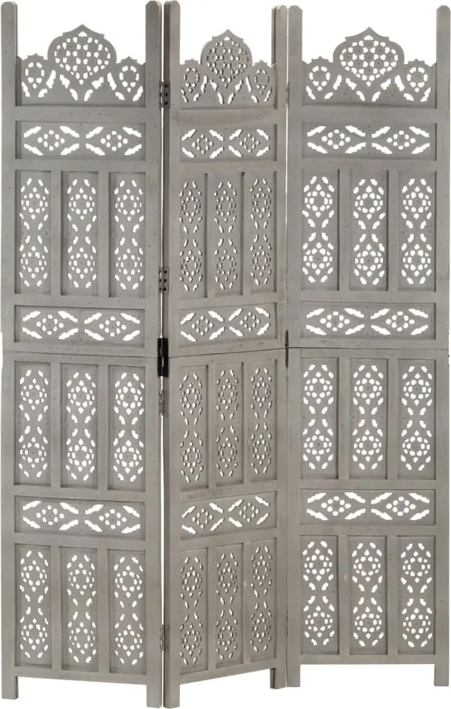 vidaXL 3-paneles szürke mangófa kézzel faragott térelválasztó 120x165cm