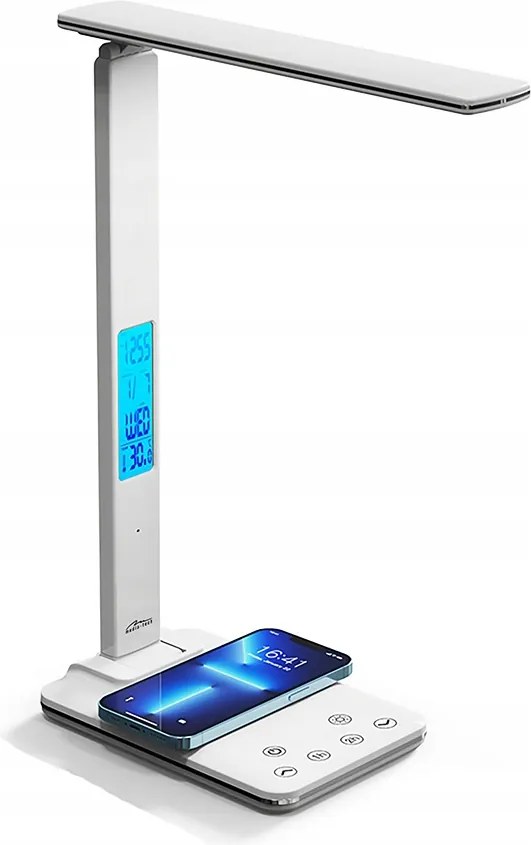 Fehér Led Asztali Lámpa Indukciós Töltővel Óra Ébresztőóra Hőmérő