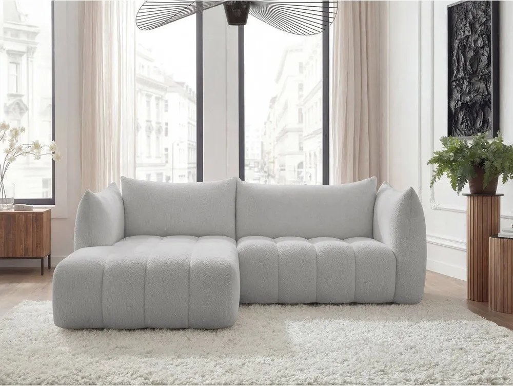 Világosszürke buklé sarokkanapé (bal oldali-heverő résszel) Azra – Bobochic Paris