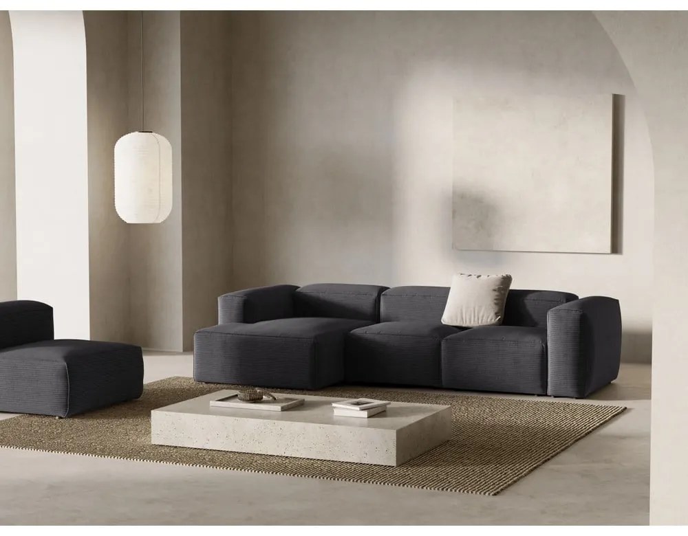 Sötétszürke kordbársony sarokkanapé (bal oldali-heverő résszel) Bergano – Cosmopolitan Design