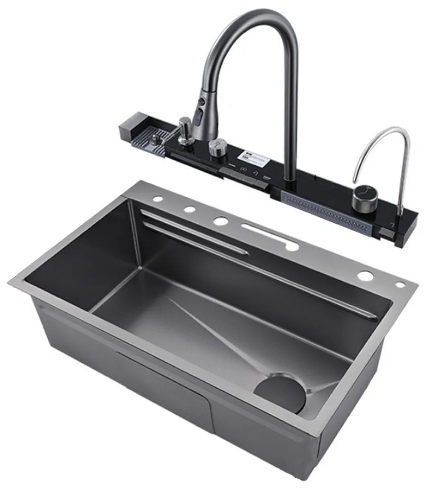 Catania multifunkciós rozsdamentes mosogató digitális csapteleppel