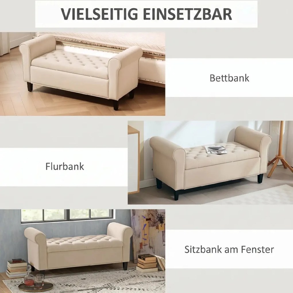 HOMCOM Kárpitozott pad, ágypad, gombbal tűzött, bársonyhatású, 126 cm x 48,5 x 57 cm, bézs