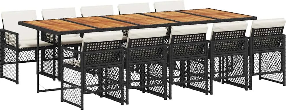vidaXL 11 részes fekete polyrattan kerti étkezőgarnitúra párnákkal