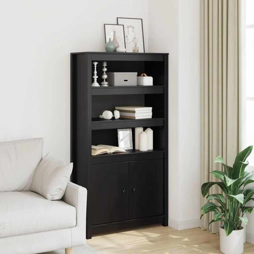 fekete tömör fenyőfa magasszekrény 80 x 35 x 154 cm