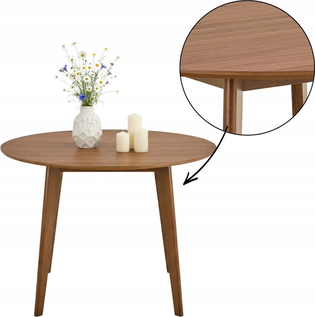 Étkezőasztal Konyha Nappali kerek 4 személyes asztal 105 cm dió furnér