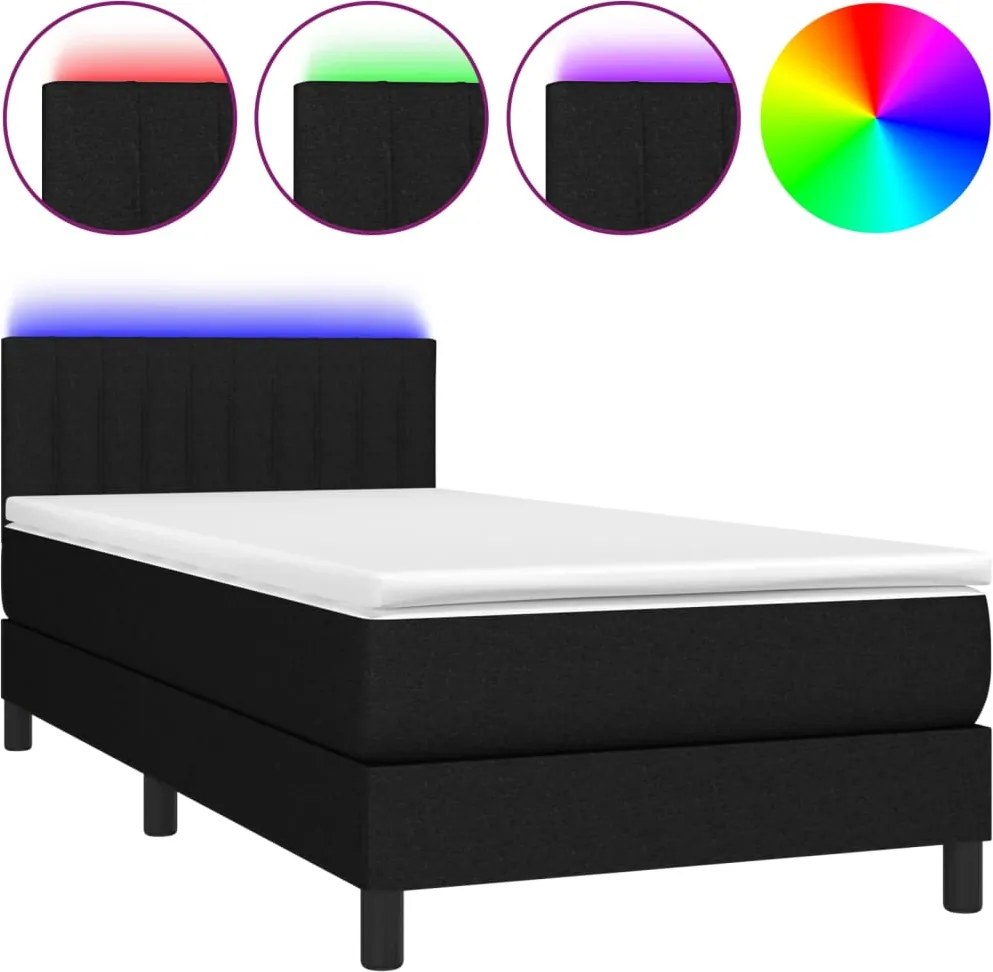 vidaXL fekete szövet rugós és LED-es ágy matraccal 90x190 cm