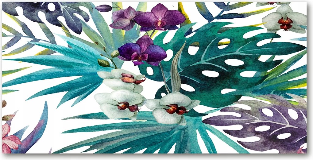 Konyhai panel Trópusi virágok 140x70 cm Ragasztó