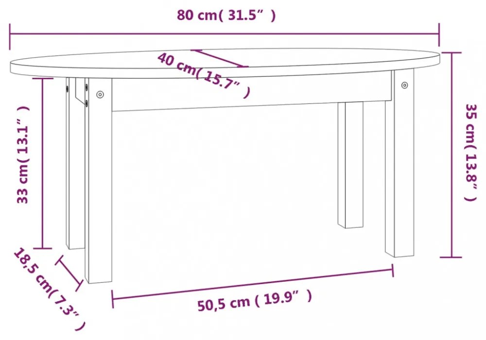 fekete tömör fenyőfa dohányzóasztal 80x40x35 cm