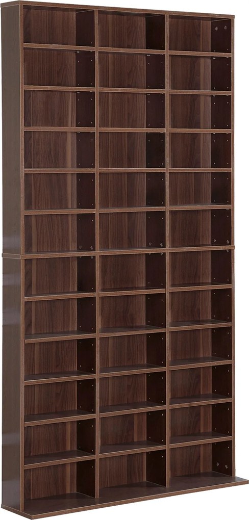 HOMCOM CD/DVD Tároló Polc 1116 CD-nek, 36 Magasságban Állítható Fakkal, 102 x 24 x 195 cm, Barna | Aosom