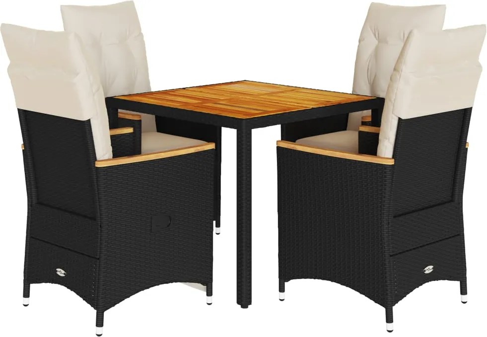 vidaXL 5 részes fekete polyrattan kerti étkezőgarnitúra párnákkal