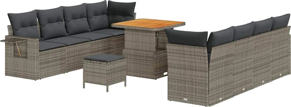vidaXL Kerti Kanapé Szett tárolóval 11 pcs Szürke Poli rattan