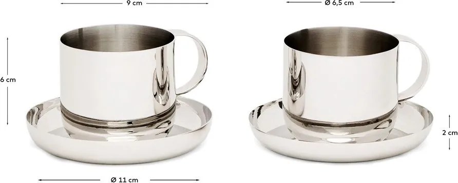 Ezüstszínű rozsdamentes acél csésze szett 2 db-os Nirela – Kave Home