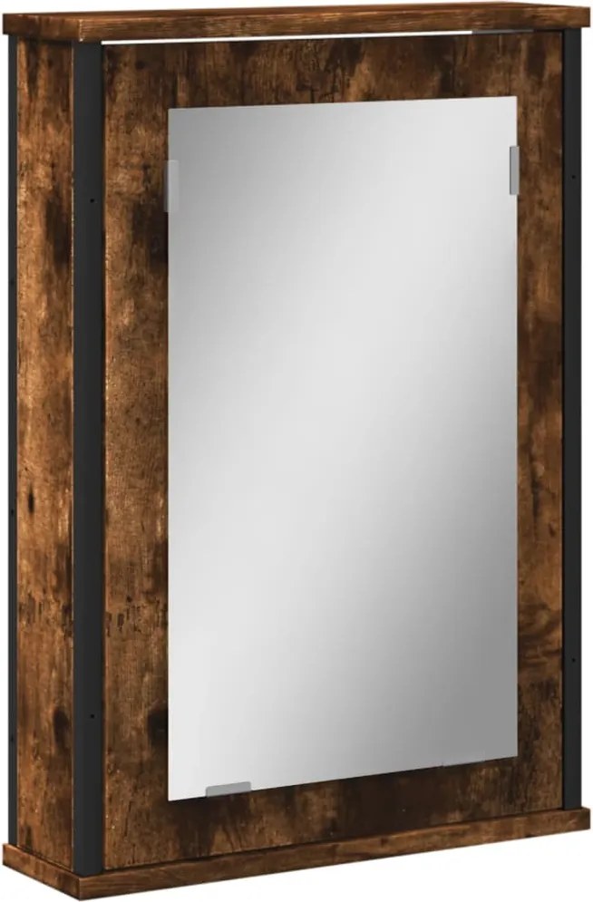vidaXL füstölt tölgy szerelt fa tükrös fürdőszobaszekrény 42x12x60 cm