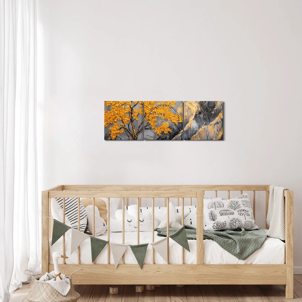 Kép – Arany fa a hegyekben (órával) (90x30 cm)