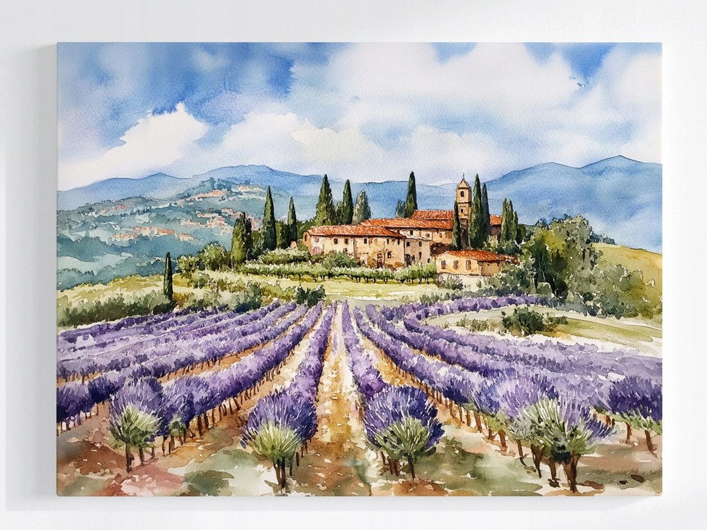Poszter Provence Levendulamező Akvarell 80x60