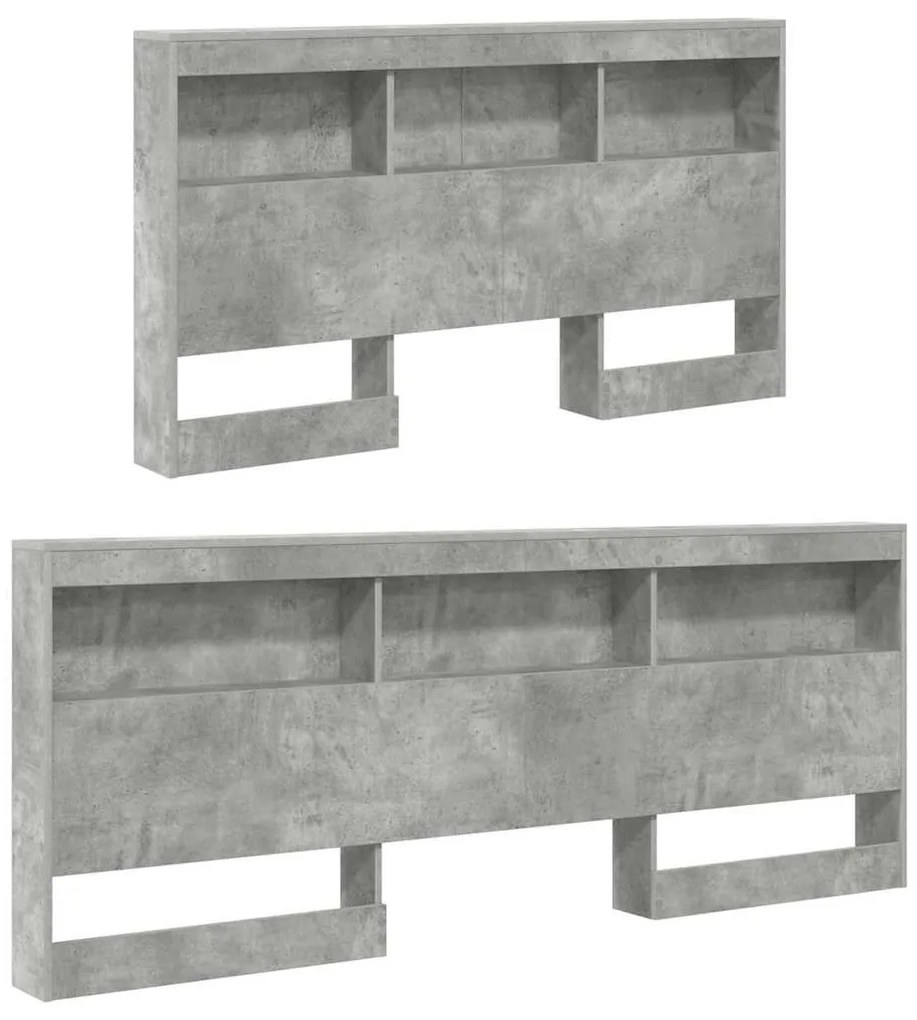 Tároló fejtámla polcokkal tárolóval Beton szürke 150 cm Faanyag