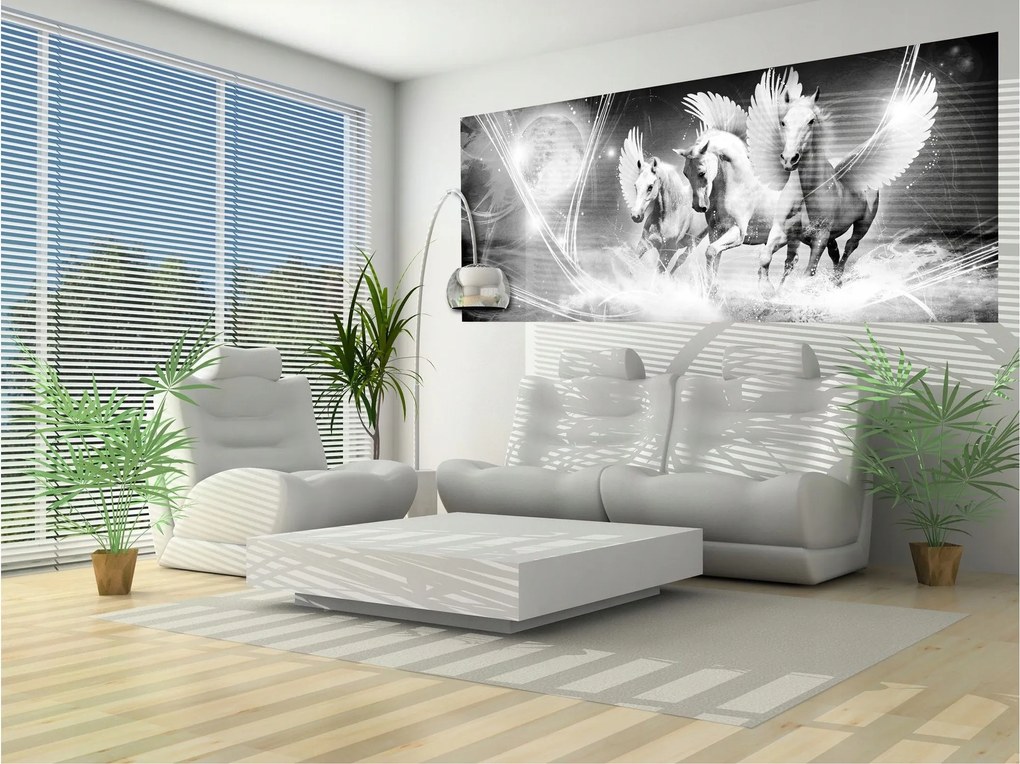 Fotótapéta Fehér lovak Az éjszaka energiája és kecsesség a falon 250x104 +ragasztó