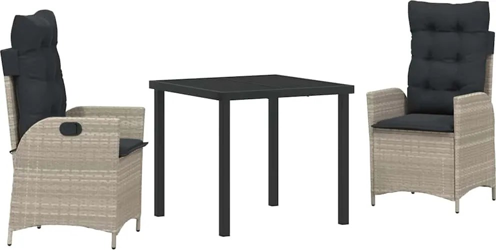vidaXL Kert étkező szett párnával 3 pcs Világosszürke polirattan