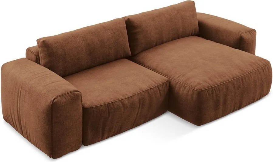 Terrakotta színű zsenília kinyitható sarokkanapé (jobb oldali-heverő résszel) Kuki – Makamii