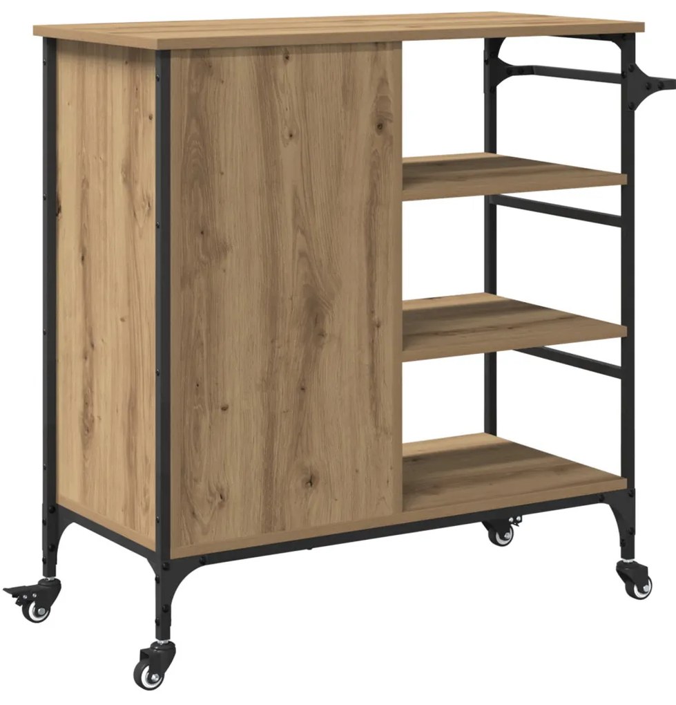 Konyhai Kocsi Tömör Tölgy 87.5x38.5x84.5 cm Szerelt Fa