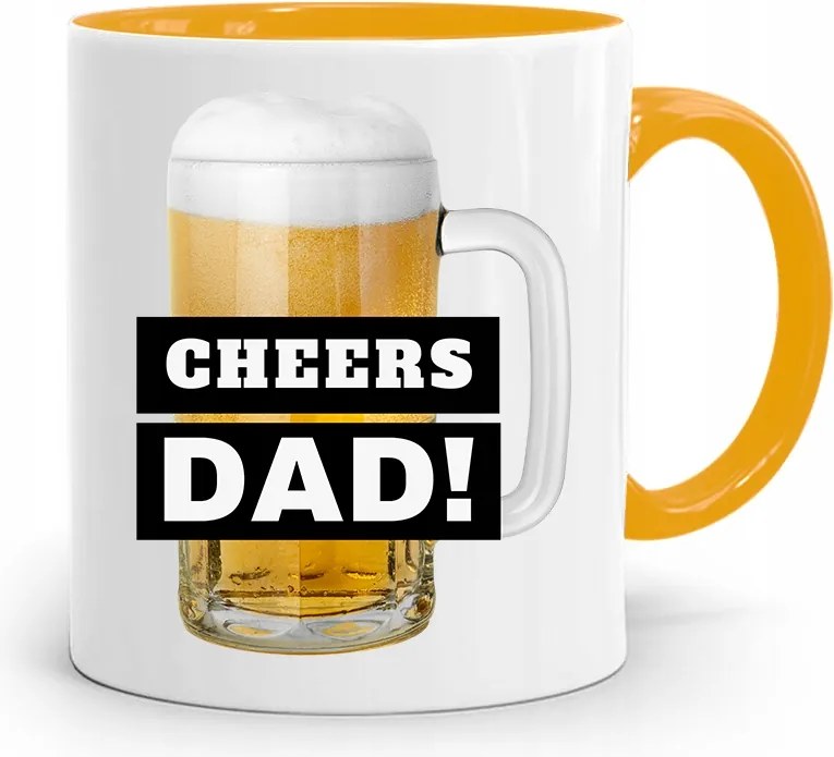 Sárga Bögre Apák Napi Ajándék Cheers Dad! fényképes nyomattal