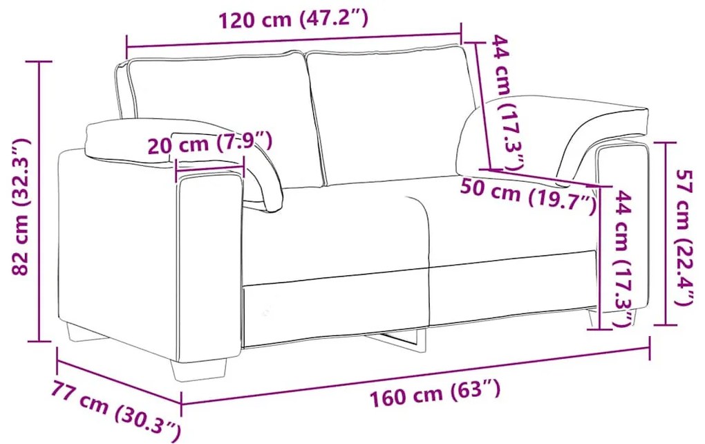 vidaXL krém bársony loveseat kanapé 120 cm