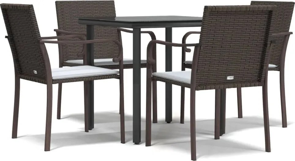 vidaXL 5 részes polyrattan és acél kerti étkezőgarnitúra párnával