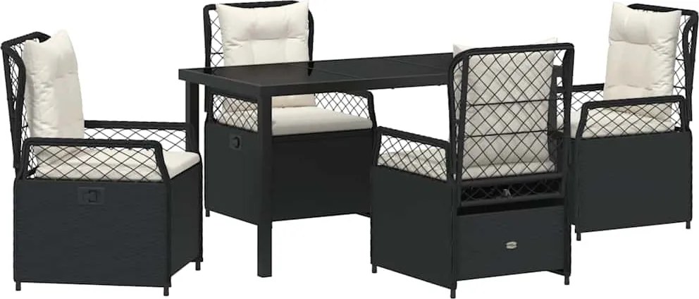 vidaXL Kert étkező szett 5 pcs Fekete polirattan