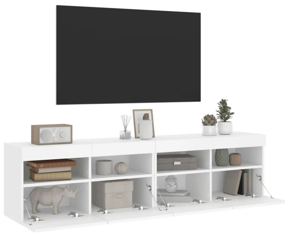 2 db fehér falra szerelhető TV-szekrény LED-del 80 x 30 x 40 cm
