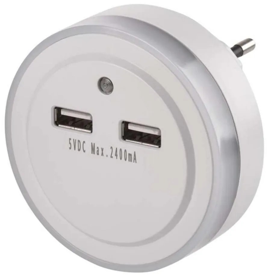 LED konnektorba dugható éjszakai lámpa fényérzékelővel+2xUSB 3xLED/0,3W/230V