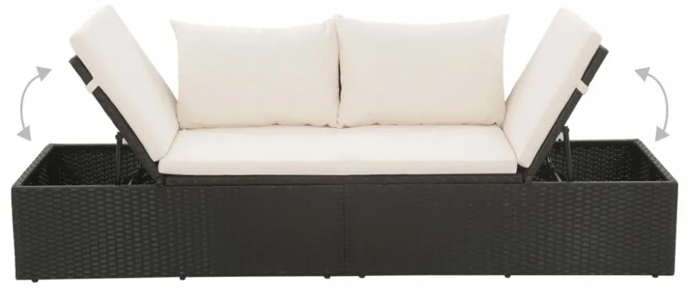 fekete polyrattan kerti ágy 195 x 60 cm