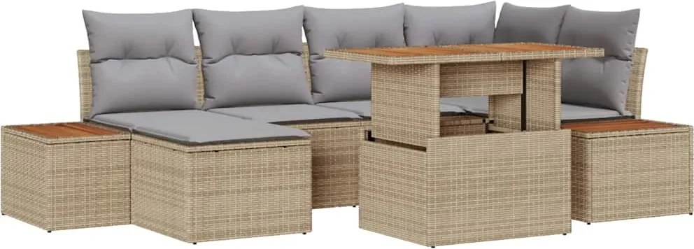 vidaXL Kerti Kanapé Szett tárolóval 7 pcs Bézs Poli rattan