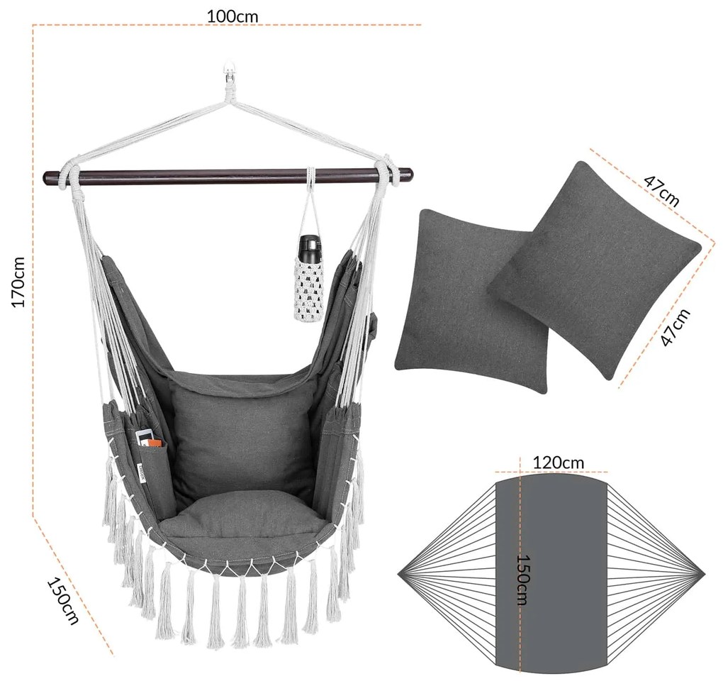 MANDY függőszék, 170x100x150cm, sötétszürke Detex