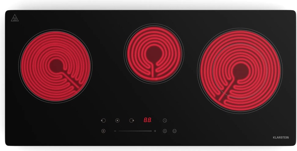 Klarstein CeramEase Slim VTC főzőlap, üvegkerámia, 3 főzőlap, 5,2 kW, érintős, időzítő
