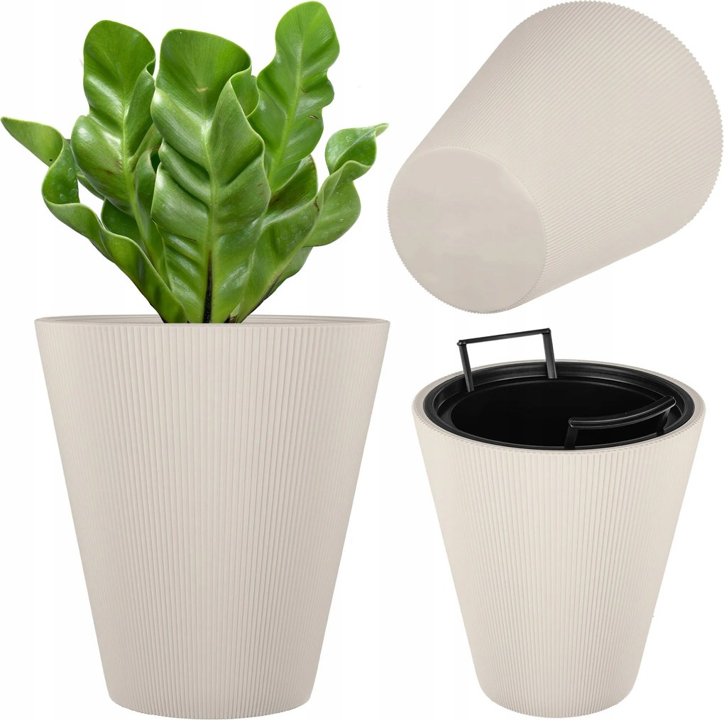 Virágtartó 29,5 cm Fedő Virágbetét Műanyag Kerek 3D Bézs