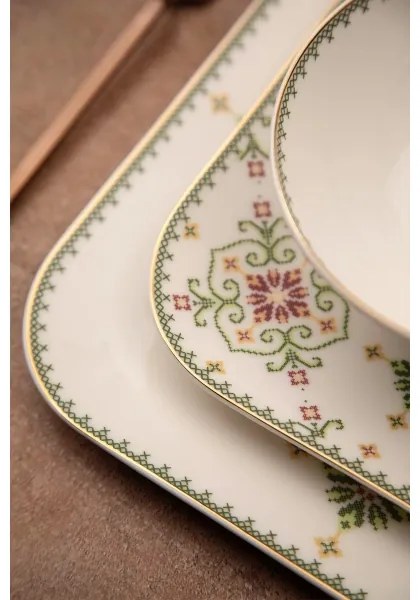 26 részes étkészlet fehér/zöld/porcelán