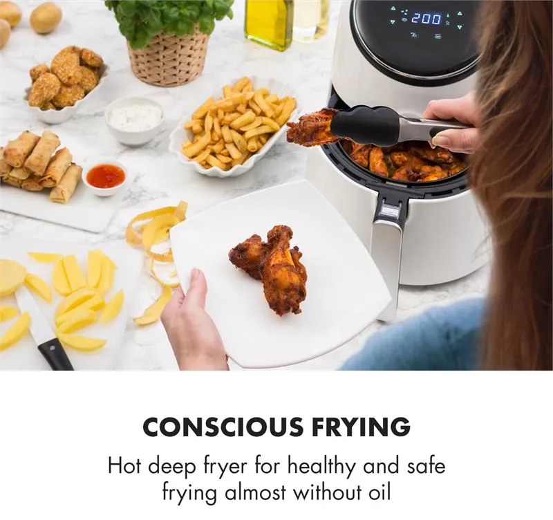 Klarstein AirVital, forrólevegős fritőz, 1300 W, 2,5 l, CeraPlus tapadásmentes felület, érintésvezérlés, fehér