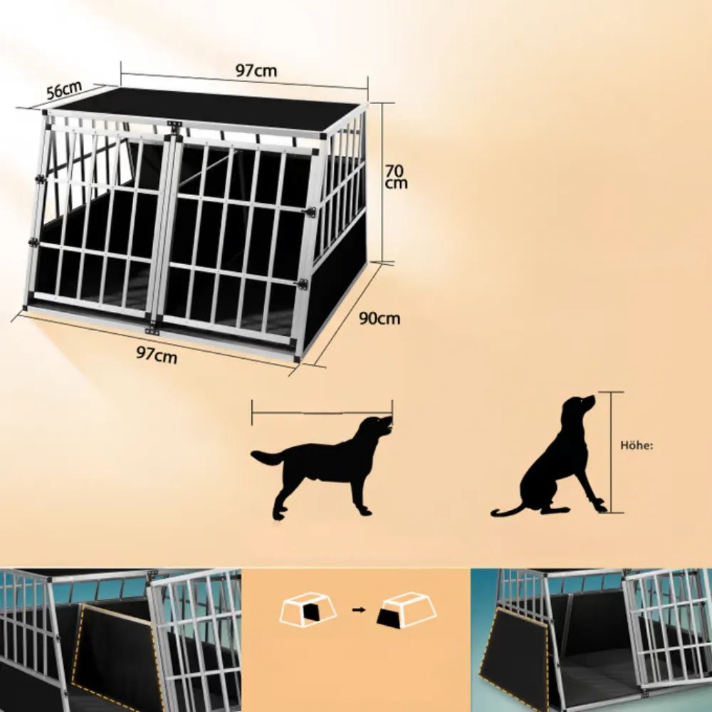 BRUNO kutyaszállító box, 97x90x70cm, ezüst/fekete Cadoca