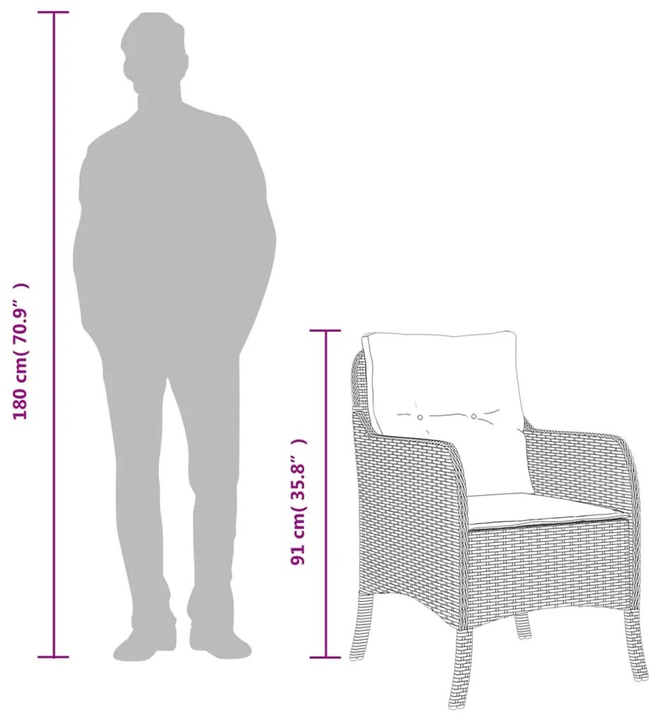 3részes világosszürke polyrattan kerti étkezőgarnitúra párnával