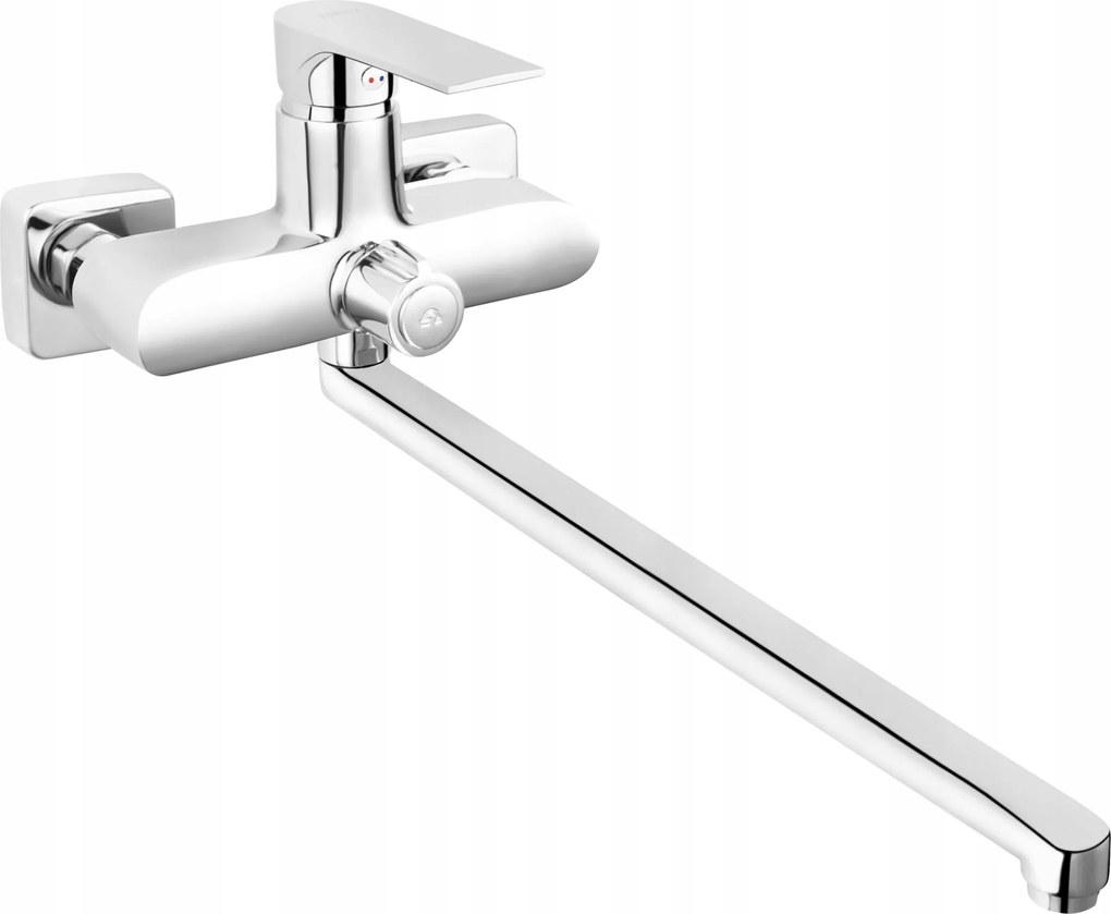Mosdó- és kádcsaptelep hosszú kifolyócsővel, falra szerelhető Ferro Algeo Square króm
