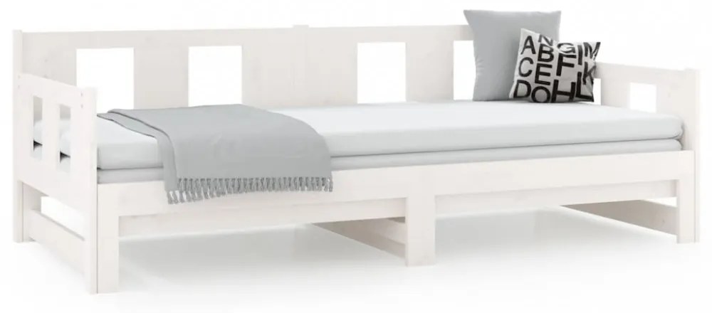 fehér tömör fenyőfa kihúzható kanapéágy 2 x (80 x 200) cm