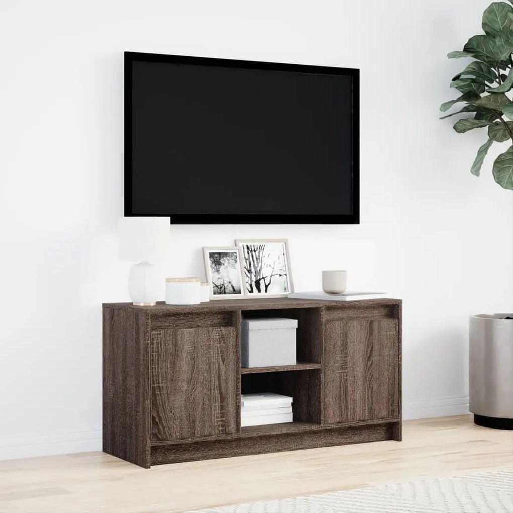 barna tölgy színű szerelt fa LED-es TV-szekrény 100x34x50 cm
